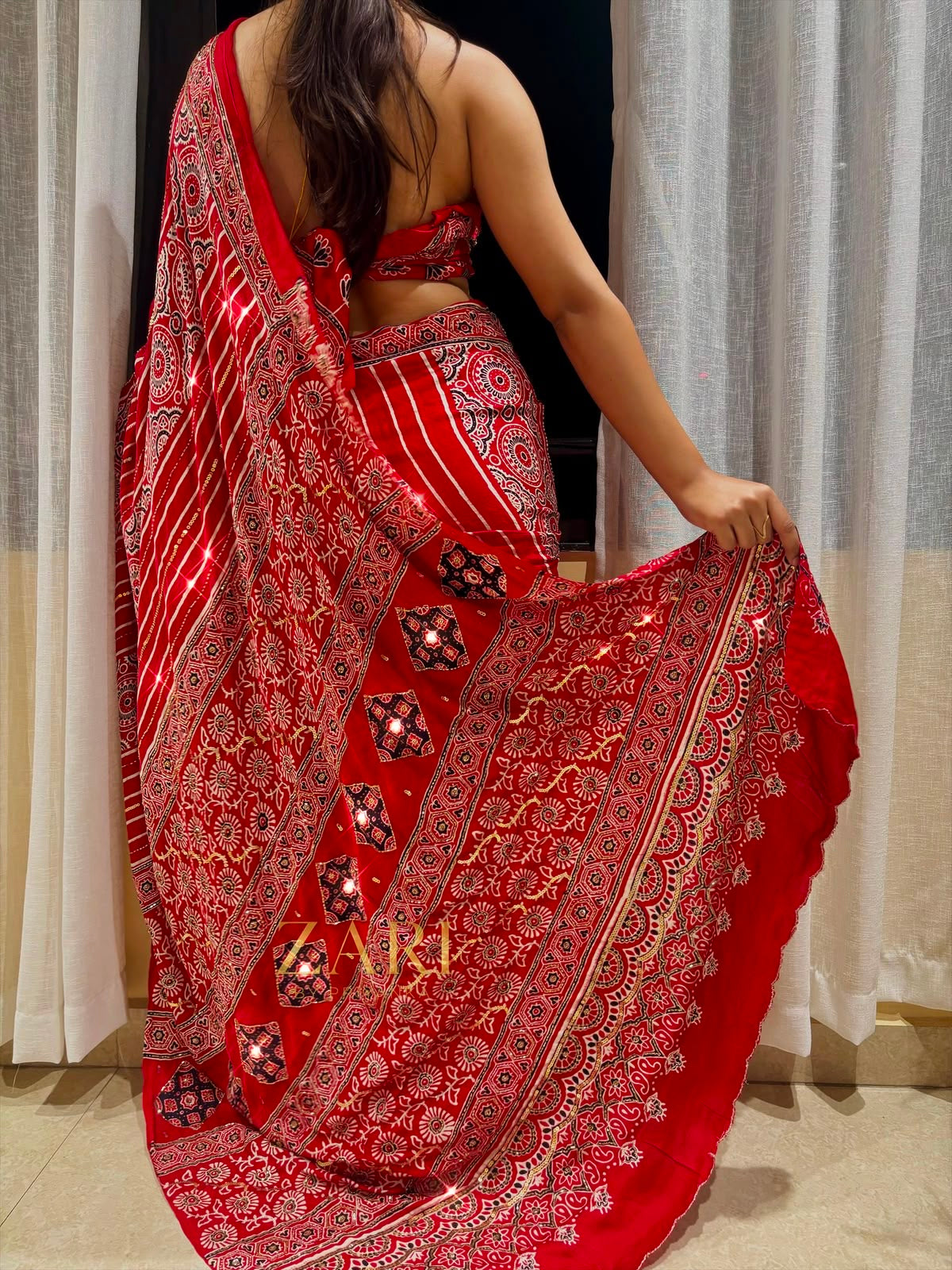 Apoorva | Handcrafted Ajrakh Couture Saree