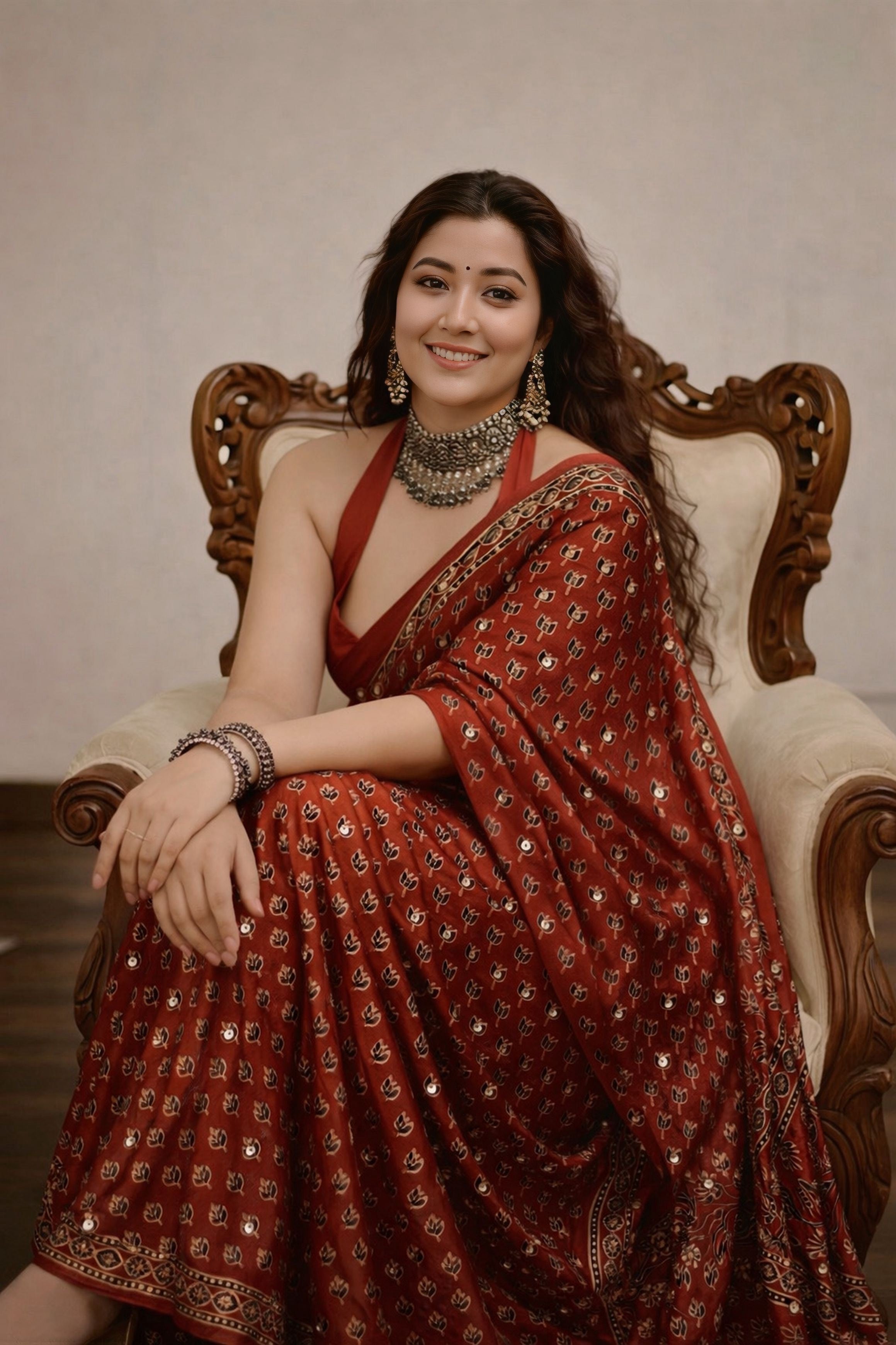 Ajrakh - Pure Modal Mirror Designer Saree