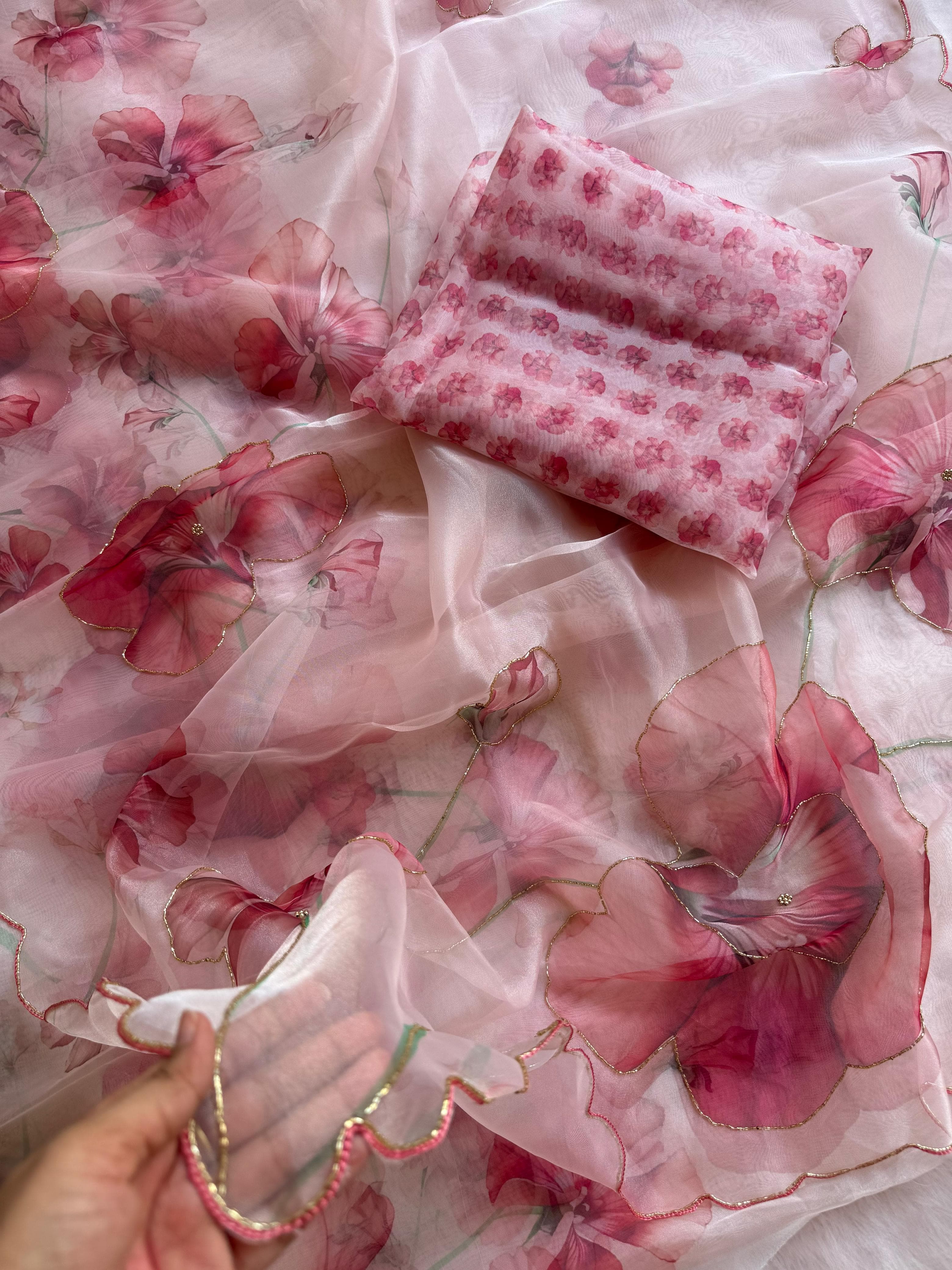 Naina - Soft Organza Saree with handwork