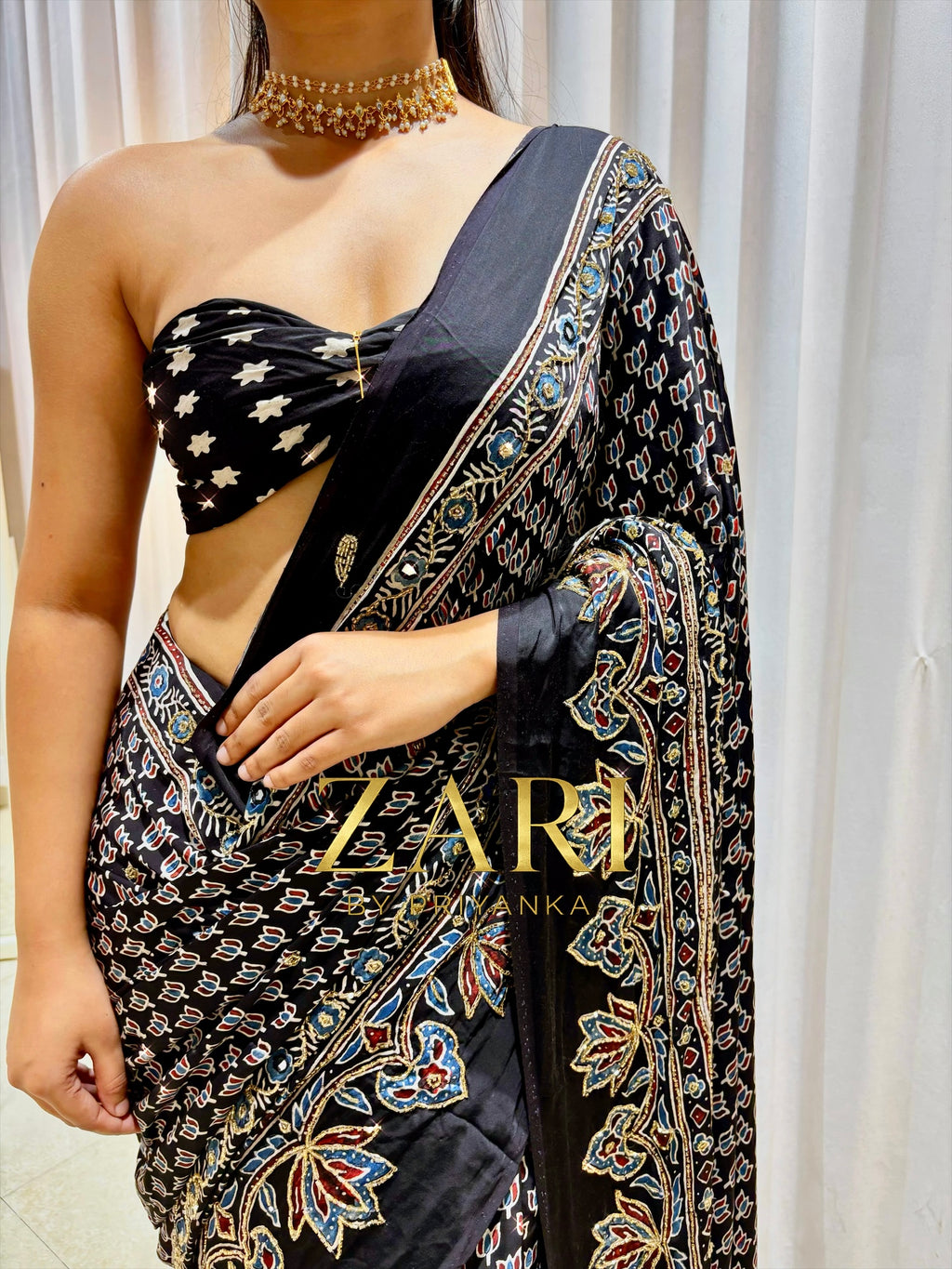 Jasmin | Handcrafted Ajrakh Couture Saree