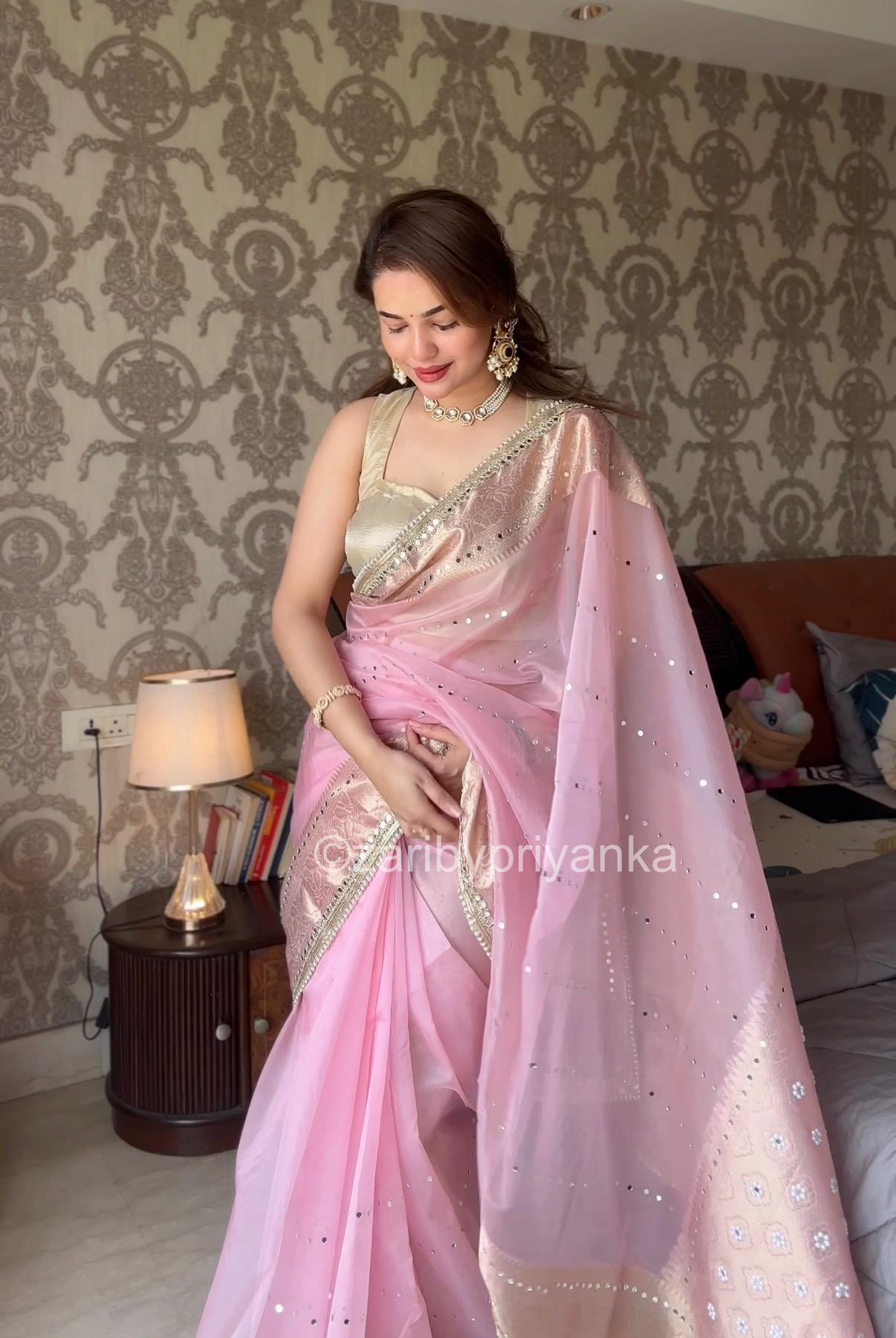 Neha 3 - Soft Tissue Saree with Mirror work