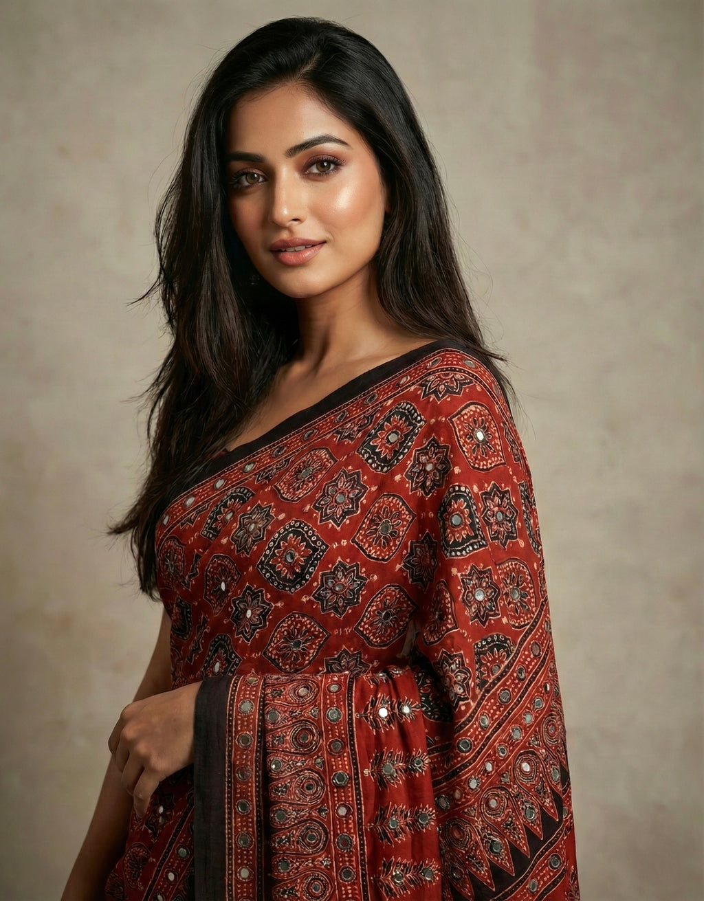 Traya - Pure Modal Ajrakh Mirror Saree