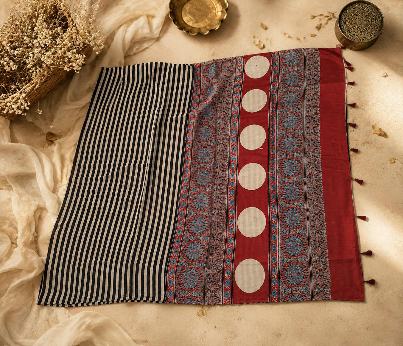 Kriti - Ajrakh Mirror Work Saree [Ready to dispatch]