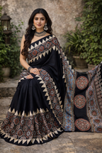 Tamri - Ajrakh Pure Modal Mirror work Saree