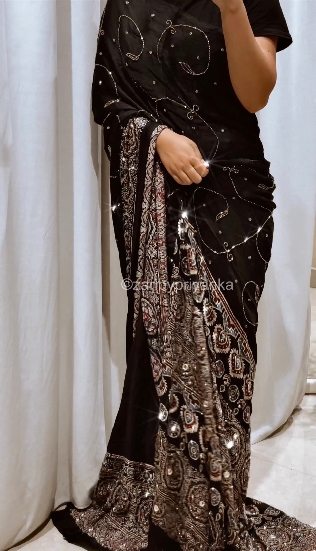 Aaina - Designer Ajrakh Handworked Saree