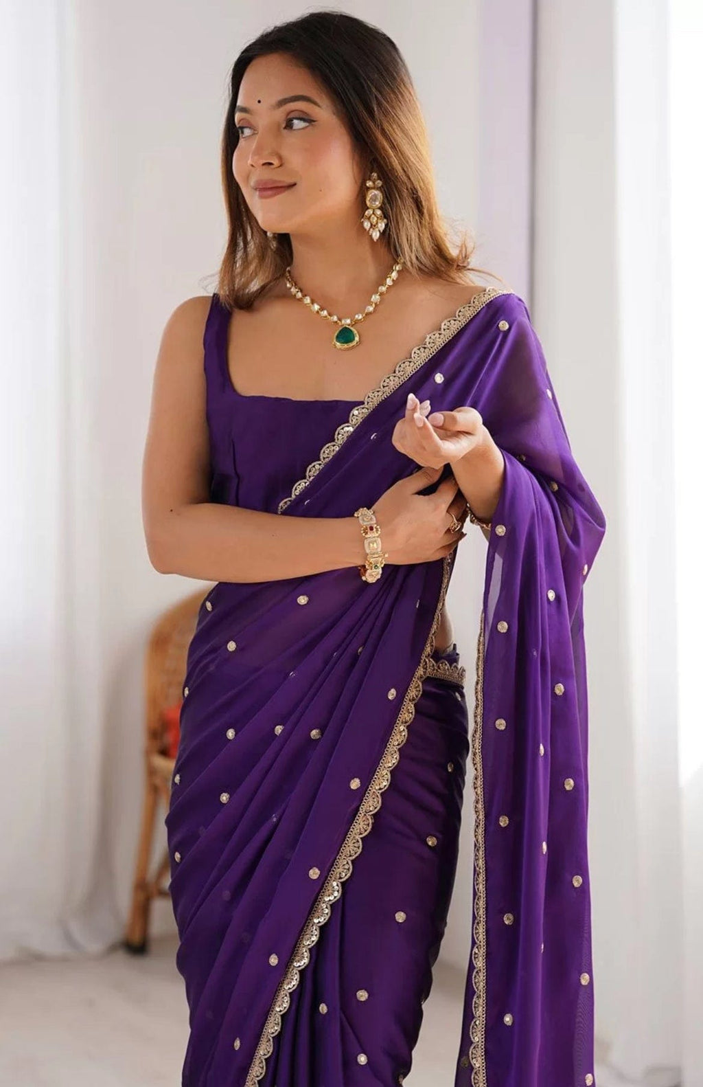 Arti - Georgette Blend Saree with Embellishments