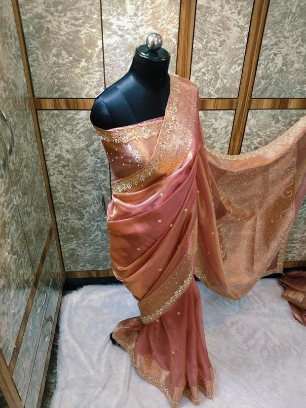 Shehnaz - Maharani Glass Tissue Silk Saree with Handwork