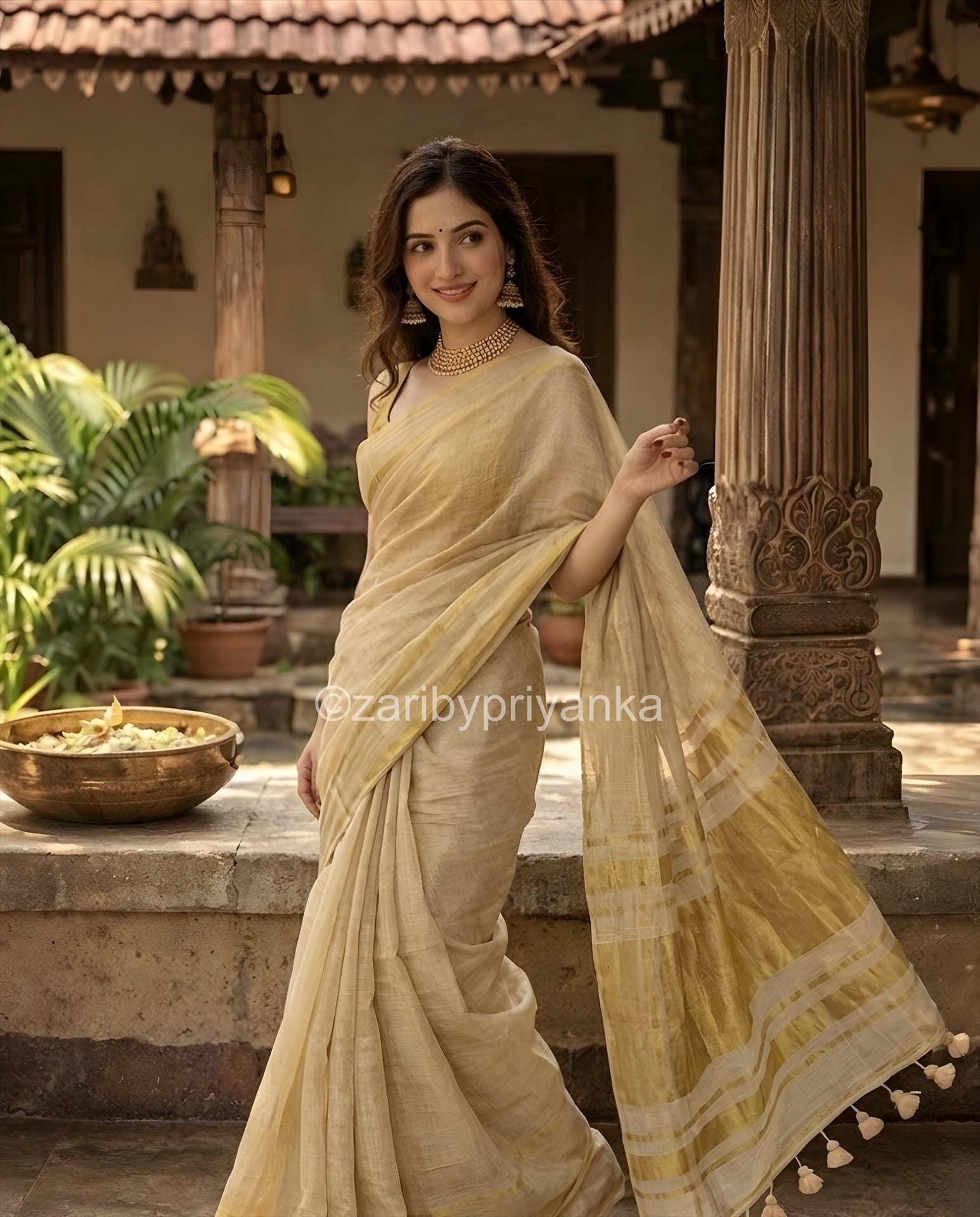 Nirthaya - Gold Tissue Soft Linen Saree