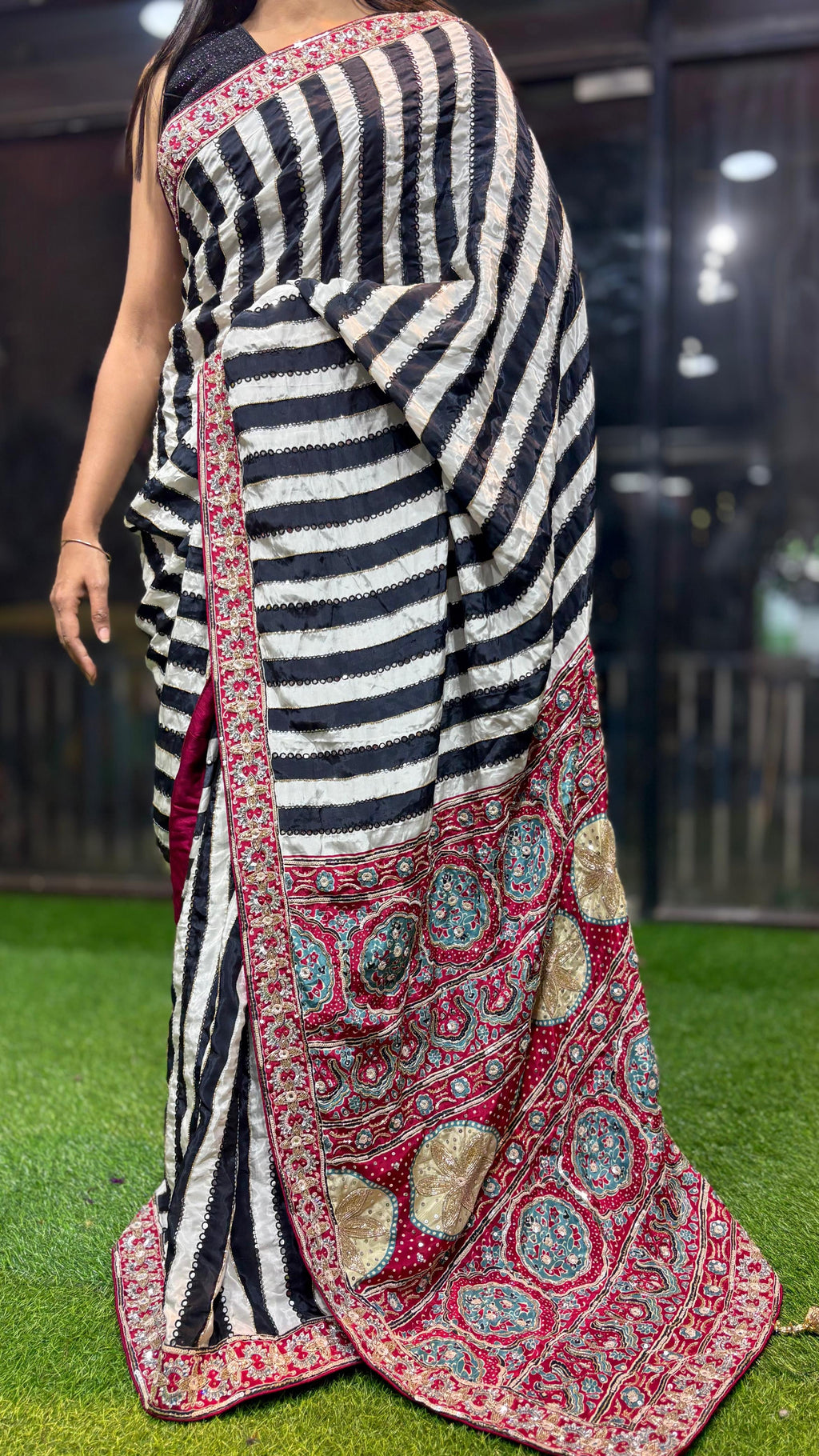 Atulya - Pure Crepe Handwork Designer Saree