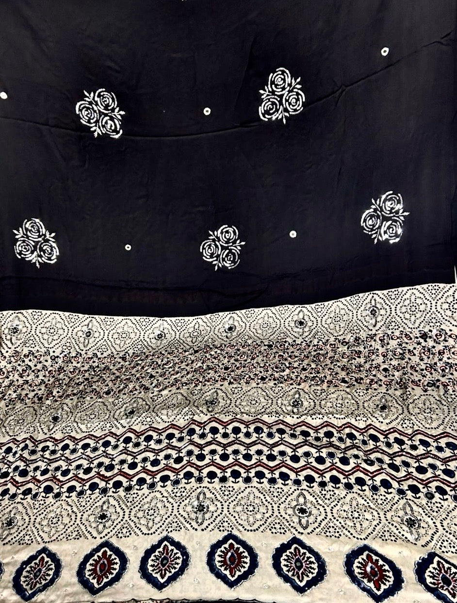 Diva | Handcrafted Ajrakh Couture Saree [Ready to Dispatch]