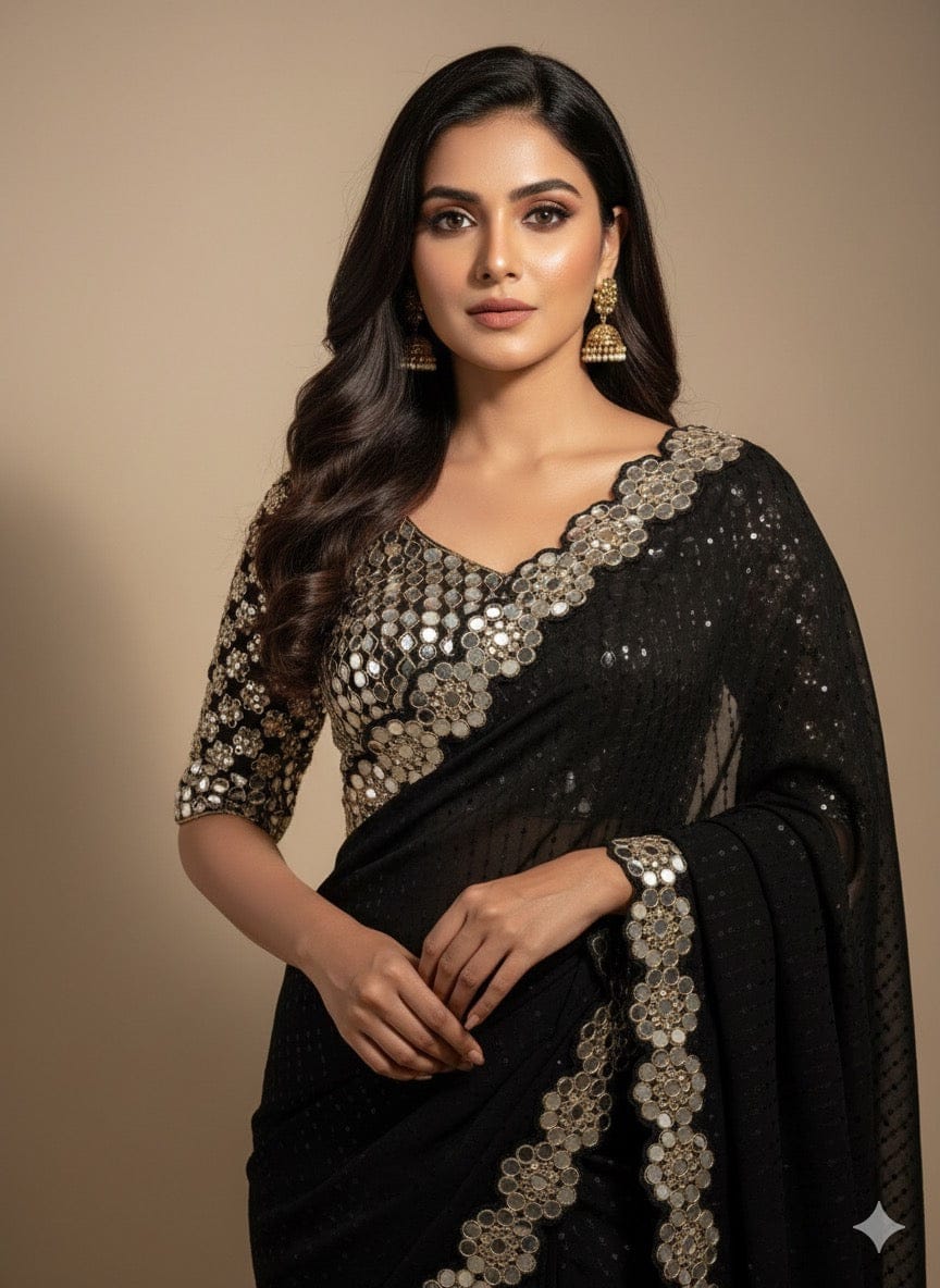 Sharvari - Designer Georgette Saree with Mirror work