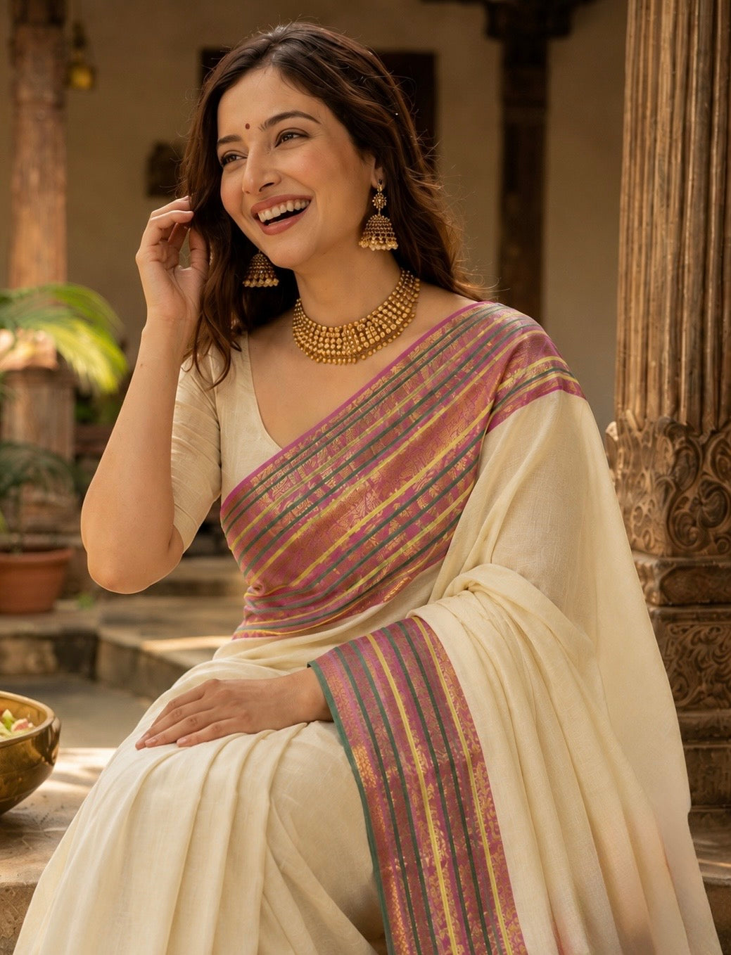 Sanita - 120 Mul Mul Handloom Cotton Saree