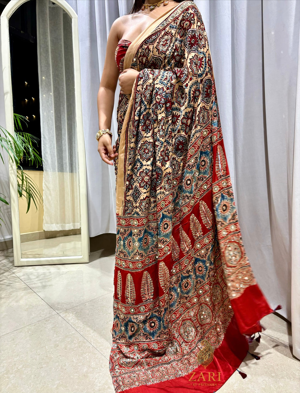 Zalak | Handcrafted Ajrakh Couture Saree
