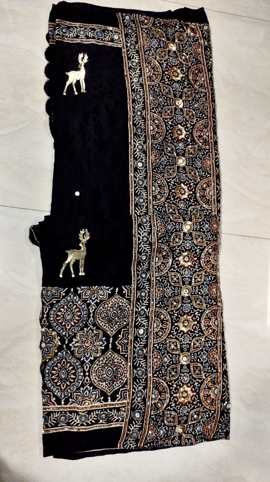 Naina | Handcrafted Ajrakh Couture Saree [Ready to Dispatch]