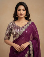Sharvari - Designer Georgette Saree with Mirror work