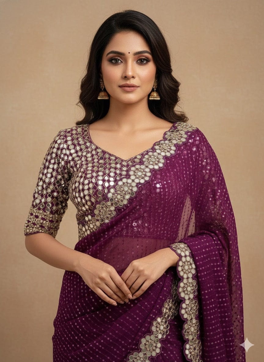 Sharvari - Designer Georgette Saree with Mirror work