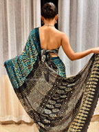 Radha | Handcrafted Ajrakh Couture Saree [Ready to Dispatch]