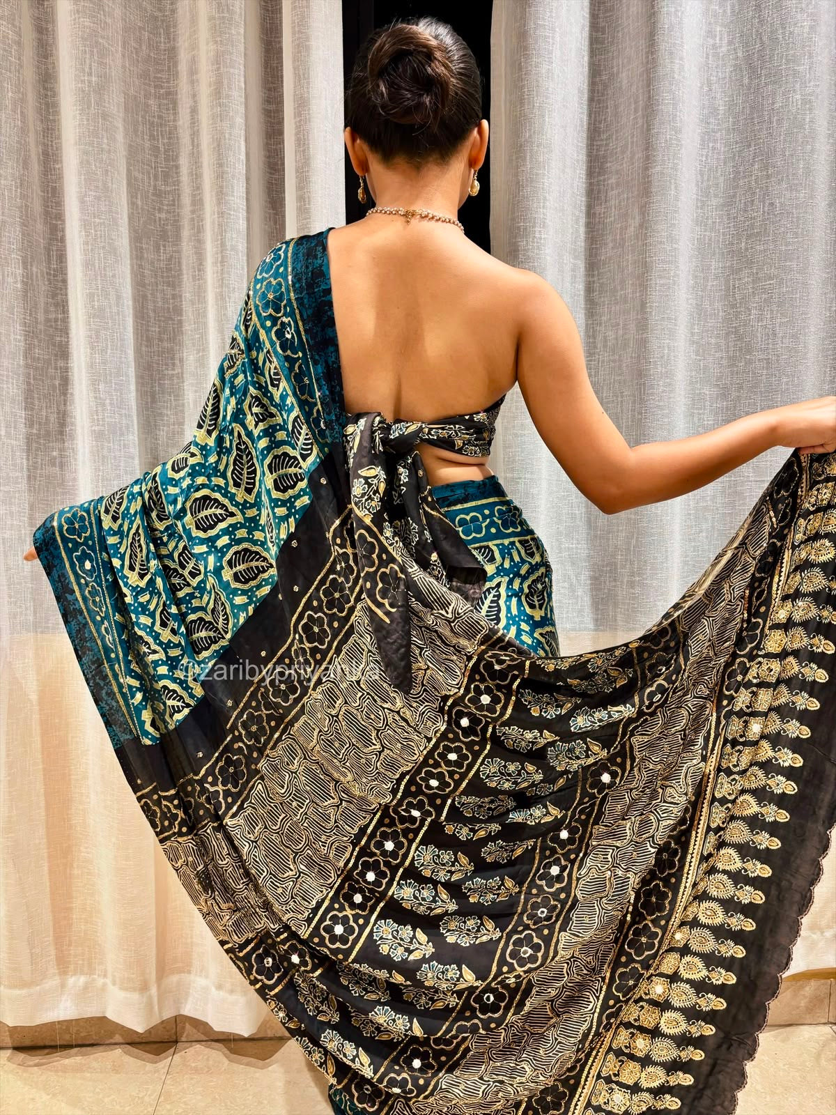 Radha | Handcrafted Ajrakh Couture Saree [Ready to Dispatch]
