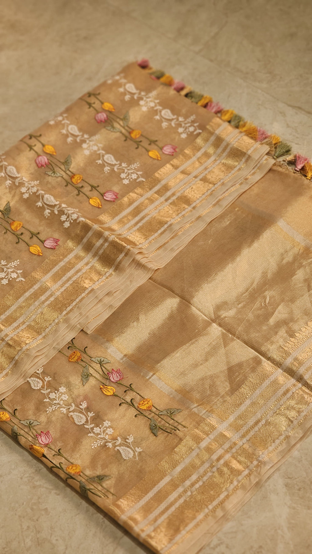 Anantara - Pure Tissue Organza Silk Plain Saree with Special Tassels