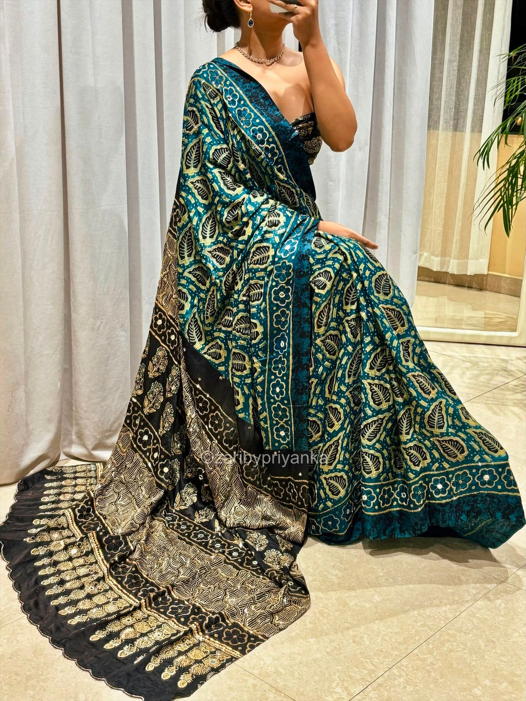 Radha | Handcrafted Ajrakh Couture Saree [Ready to Dispatch]