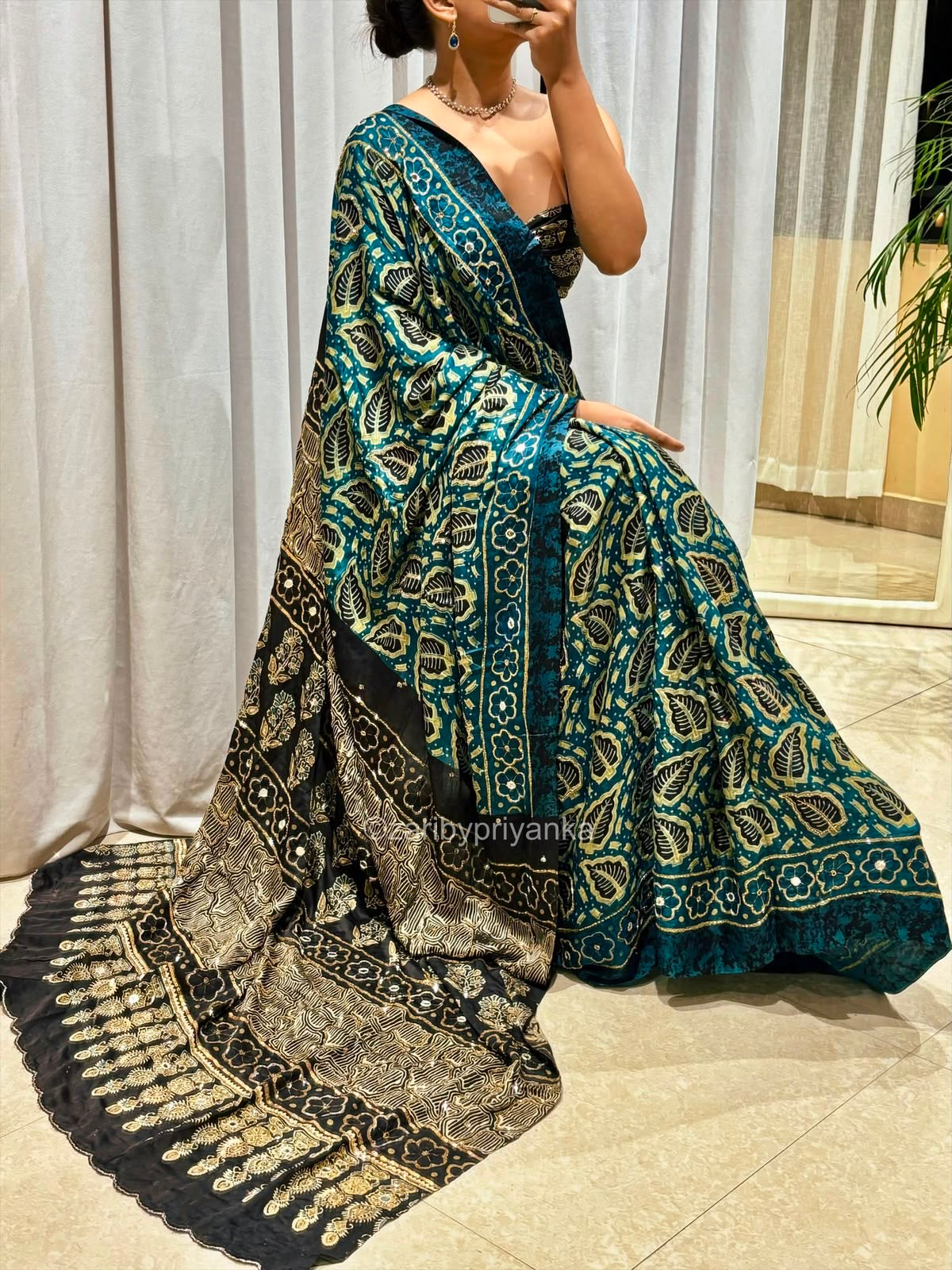 Radha | Handcrafted Ajrakh Couture Saree [Ready to Dispatch]