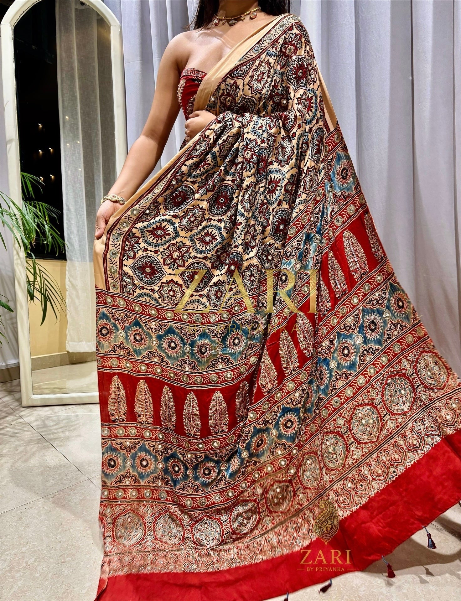 Zalak | Handcrafted Ajrakh Couture Saree [Dispatch from 15th September]