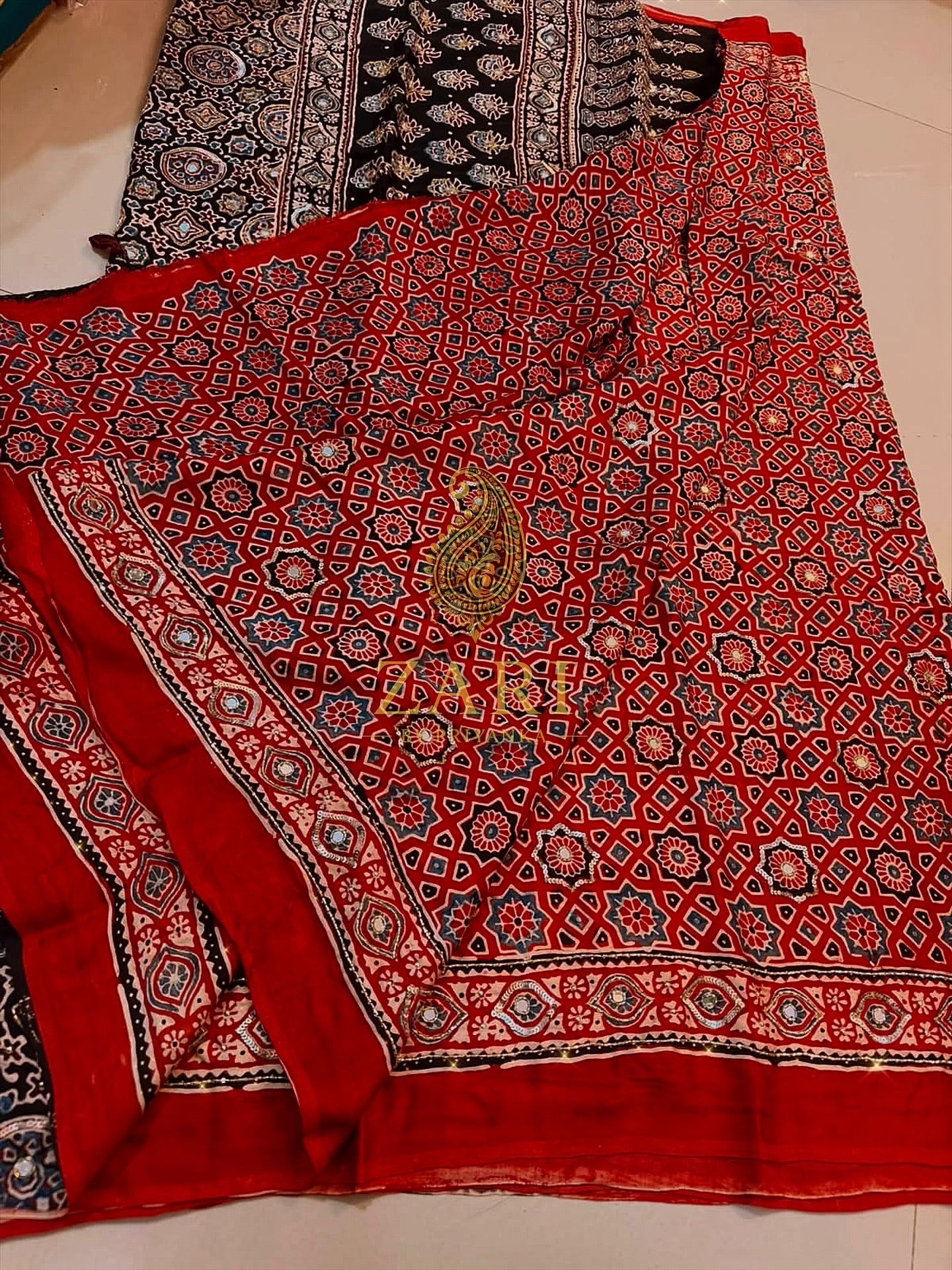Sutra - Designer Ajrakh Handworked Saree