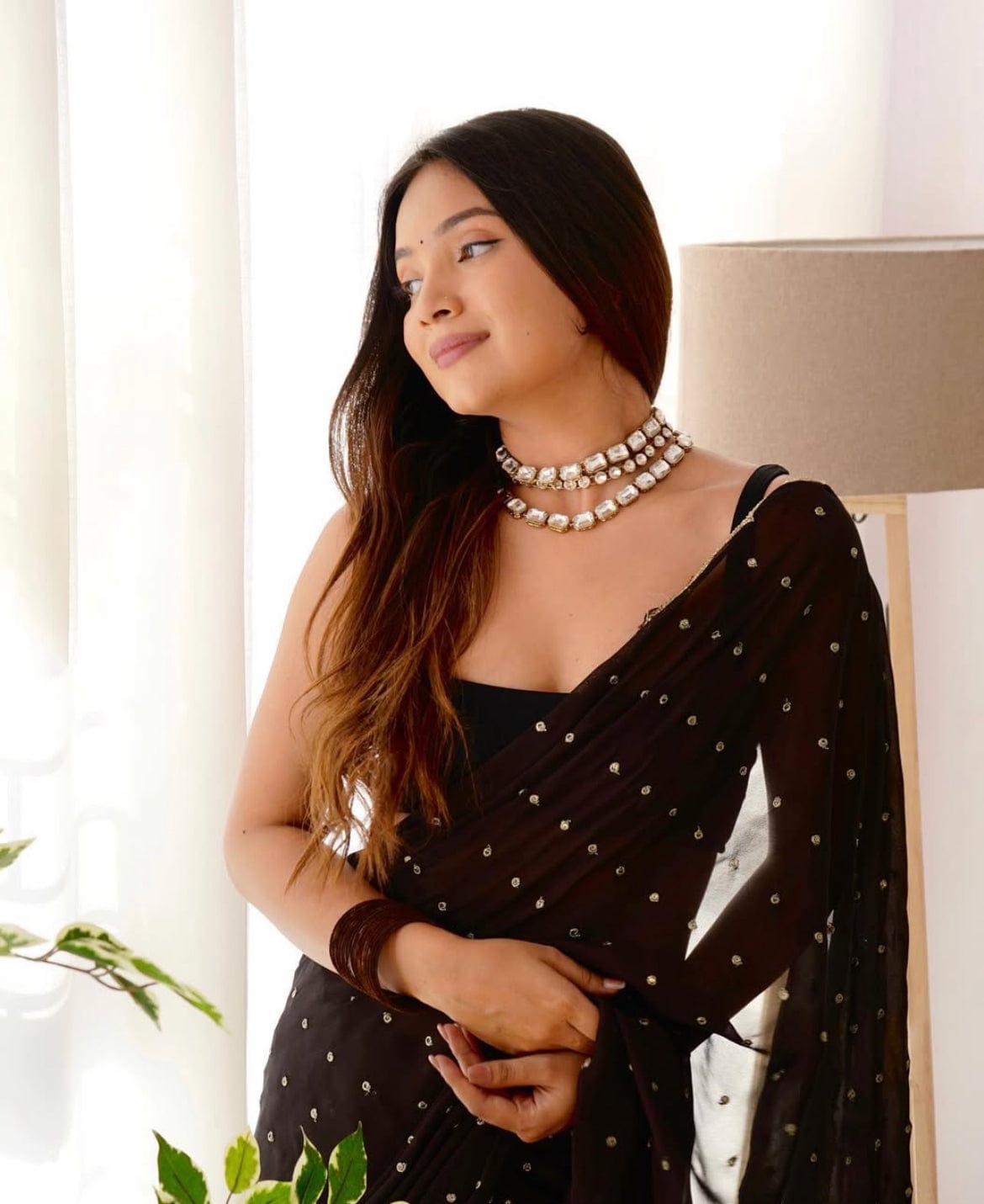 Arti - Black Pure Georgette Saree with Handwork.