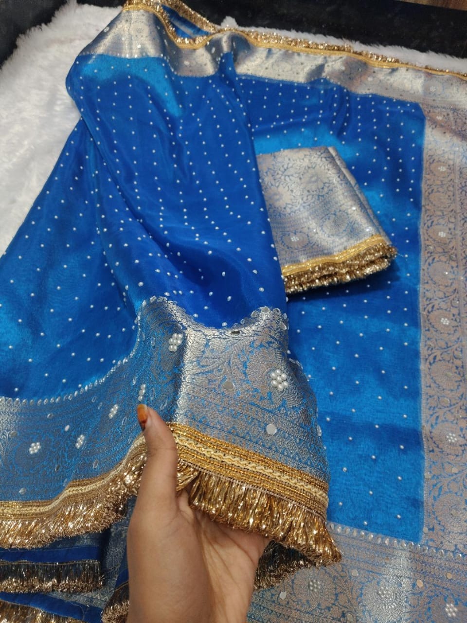 Mumtaz - Glass Tissue Silk Saree with Handwork