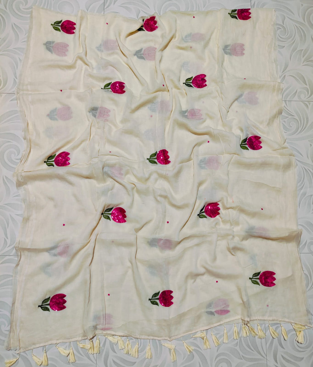Ishana - Pure Mulmul Soft Saree with embroidery