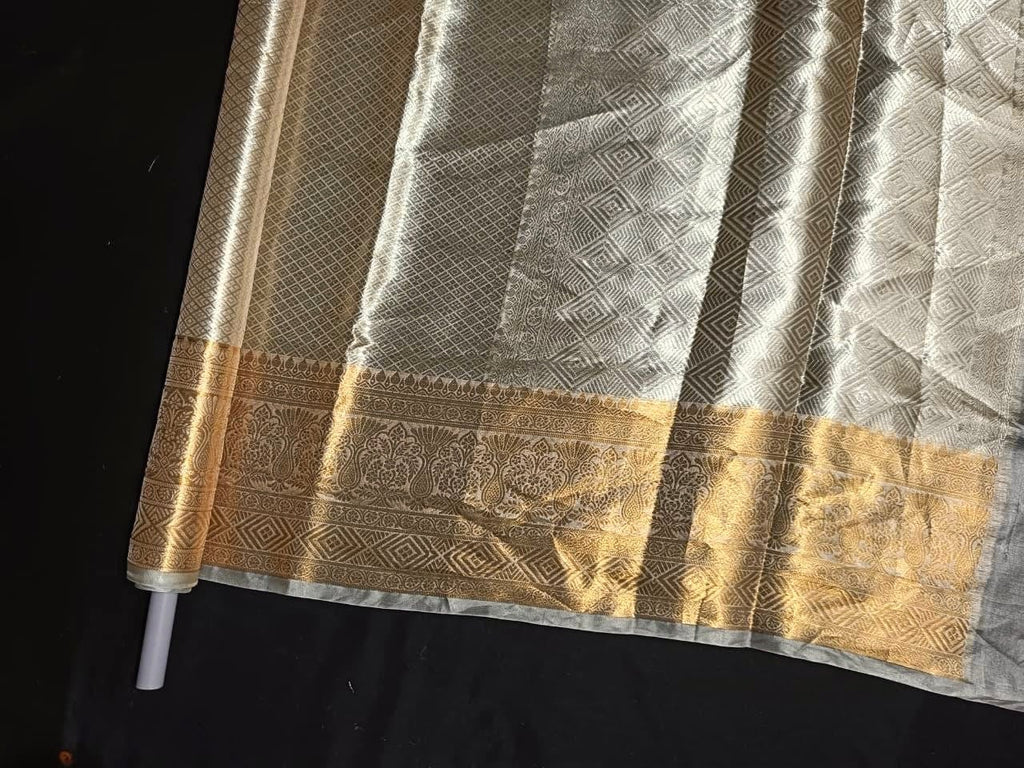 Atva - Regal Silver-Gold Pure Tissue Brocade saree
