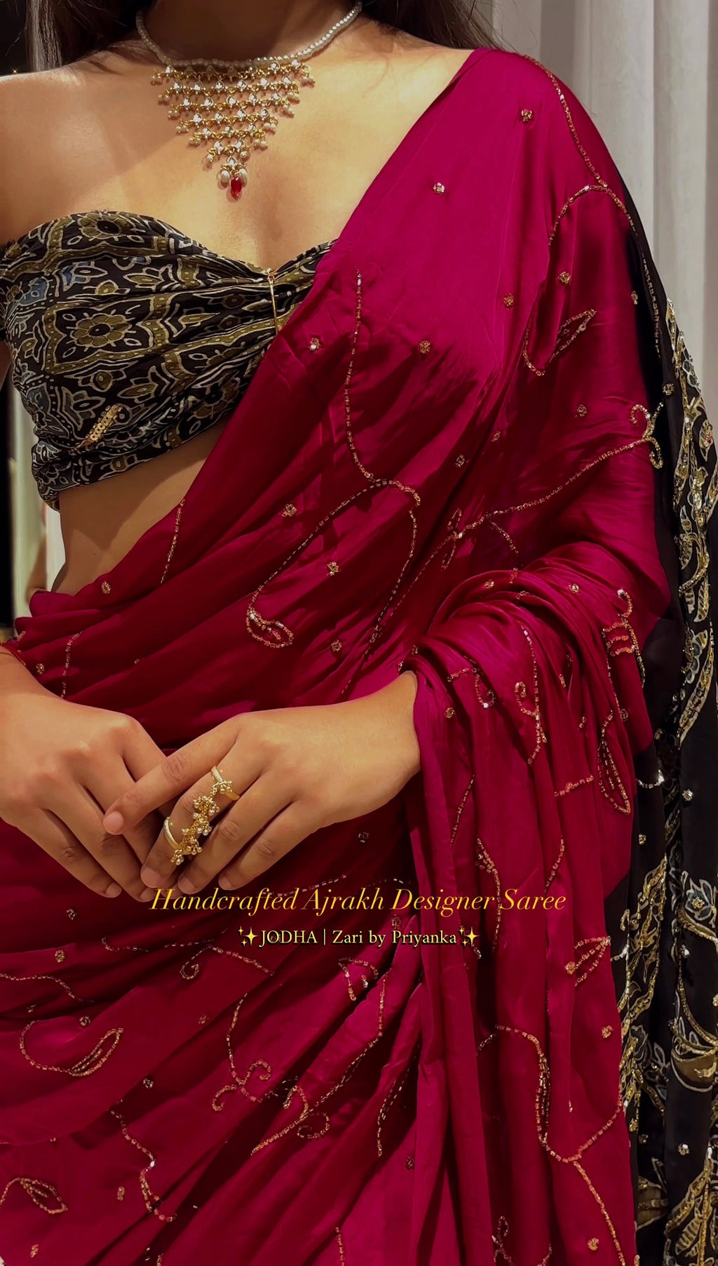 Jannat - Designer Ajrakh Handworked Saree