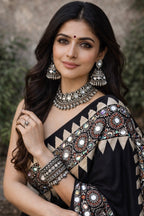 Tamri - Ajrakh Pure Modal Mirror work Saree