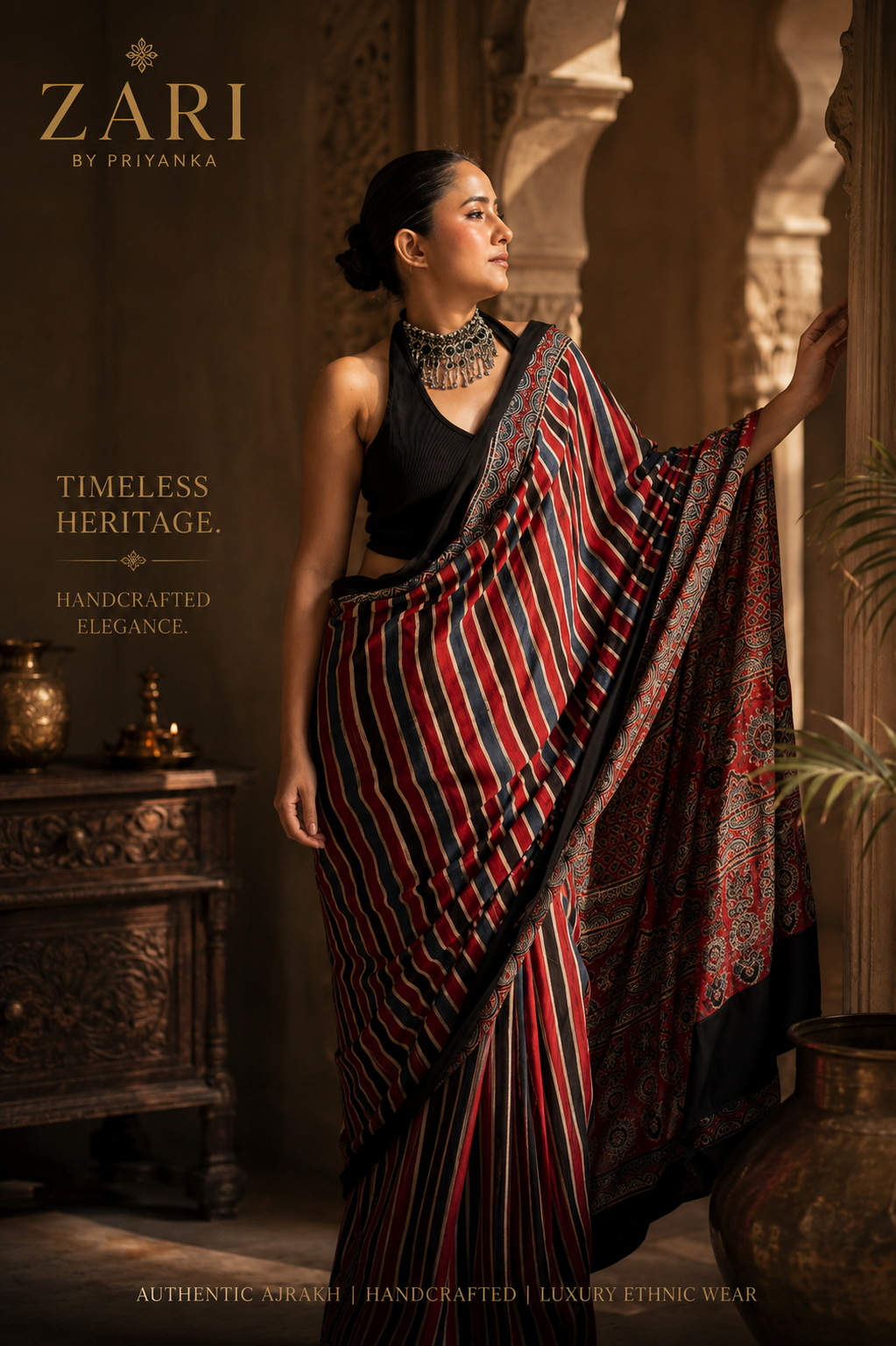 Stuthi - Pure Modal Ajrakh saree [Ready to Dispatch]
