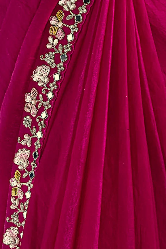 Juma - Ready-to-Wear Satin Crepe Saree with Adorned Pearl Embellishment
