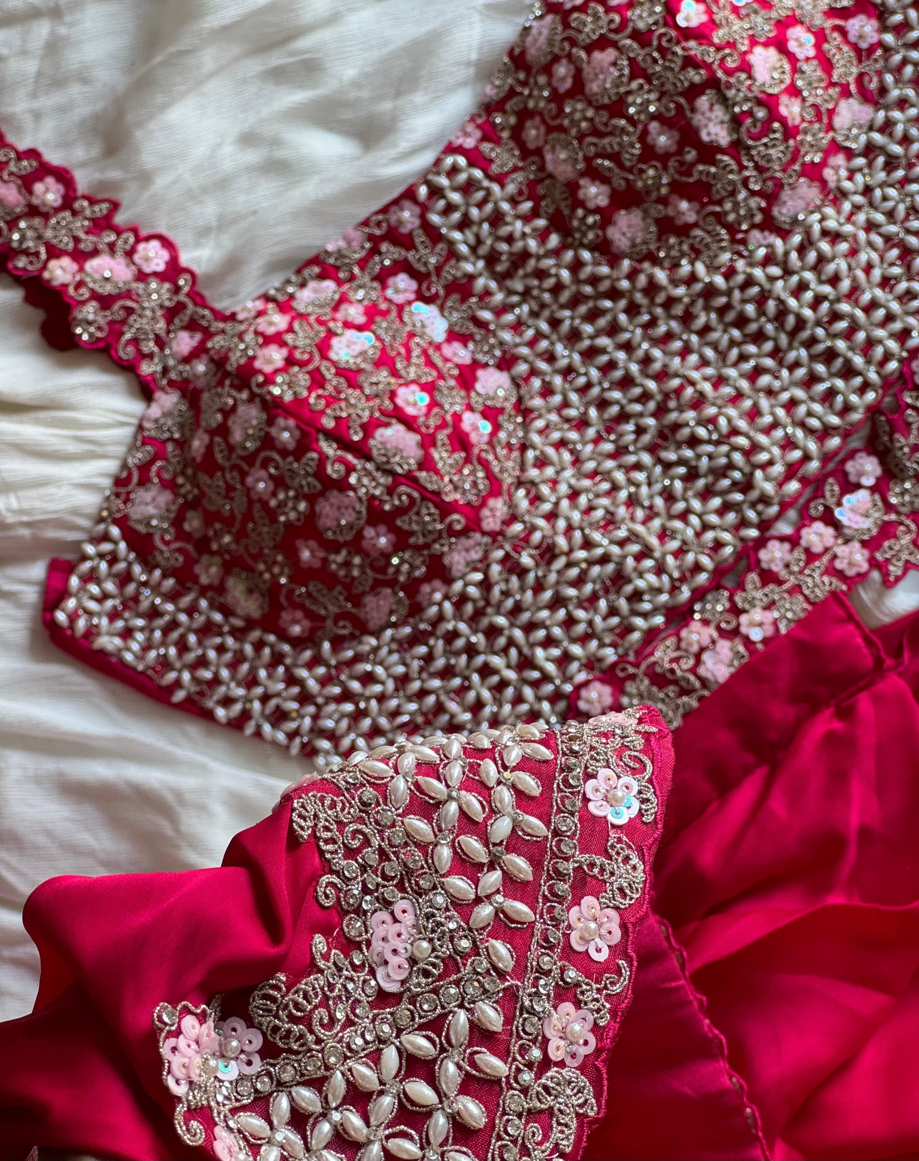 Avantika - Ready-to-Wear Crepe Saree with Adorned Pearl Embellishment