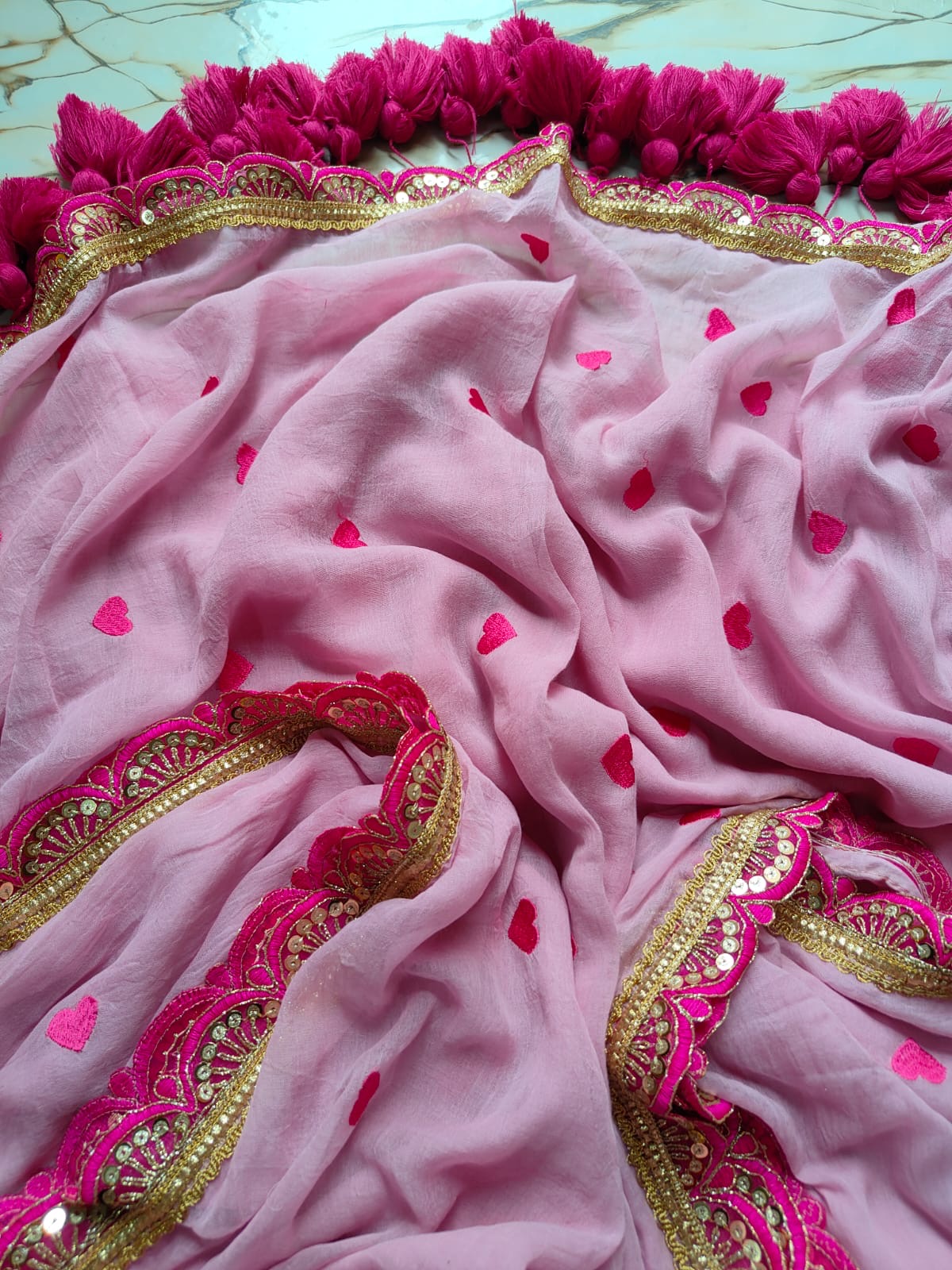 Mouni - Mul Cotton Hand Embroidered Saree with Lace Border
