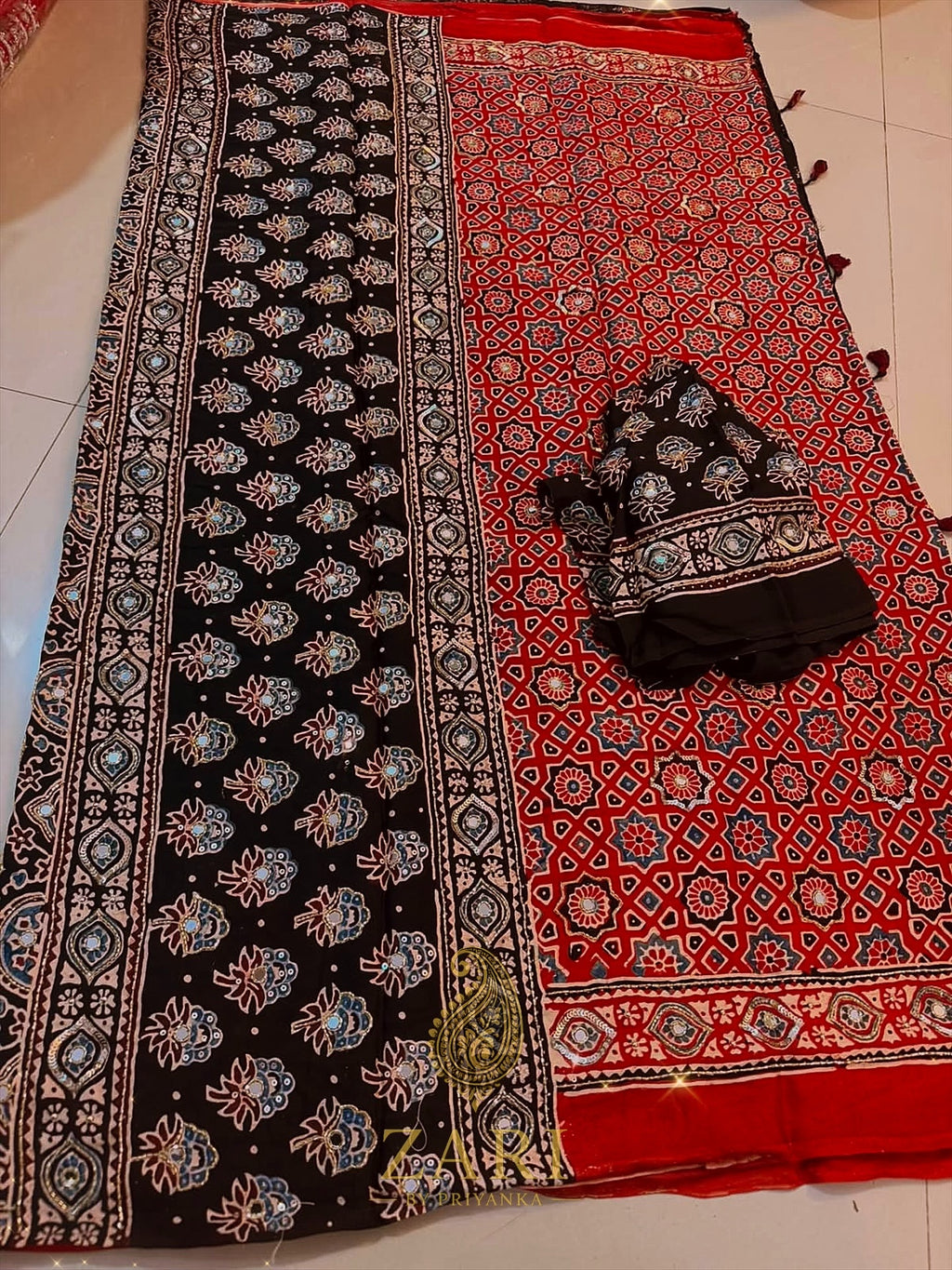Sutra - Designer Ajrakh Handworked Saree