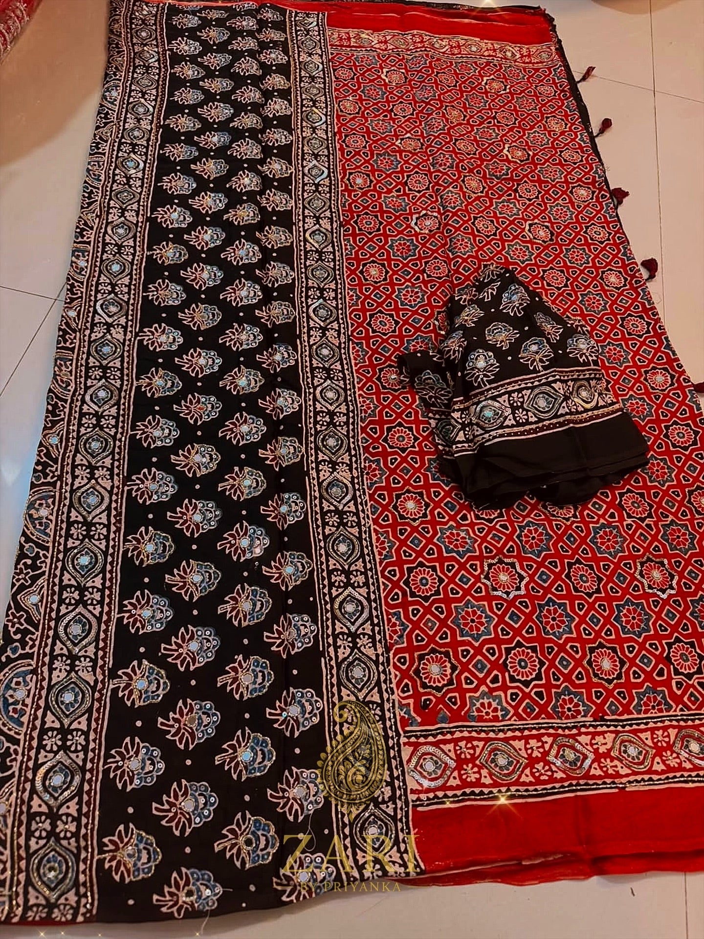 Sutra - Designer Ajrakh Handworked Saree