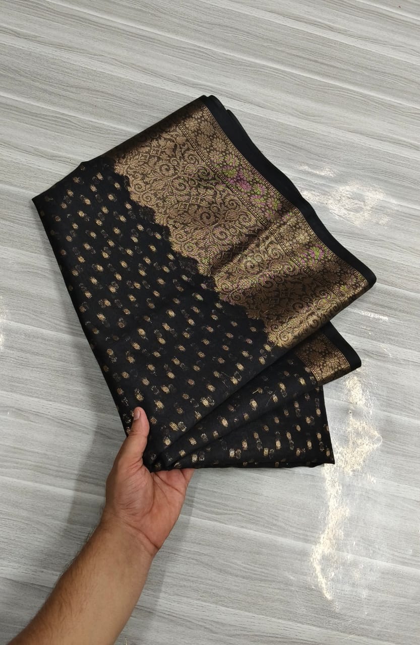 Rasha - Banarasi handloom Silk Saree with Antique Gold Zari Border