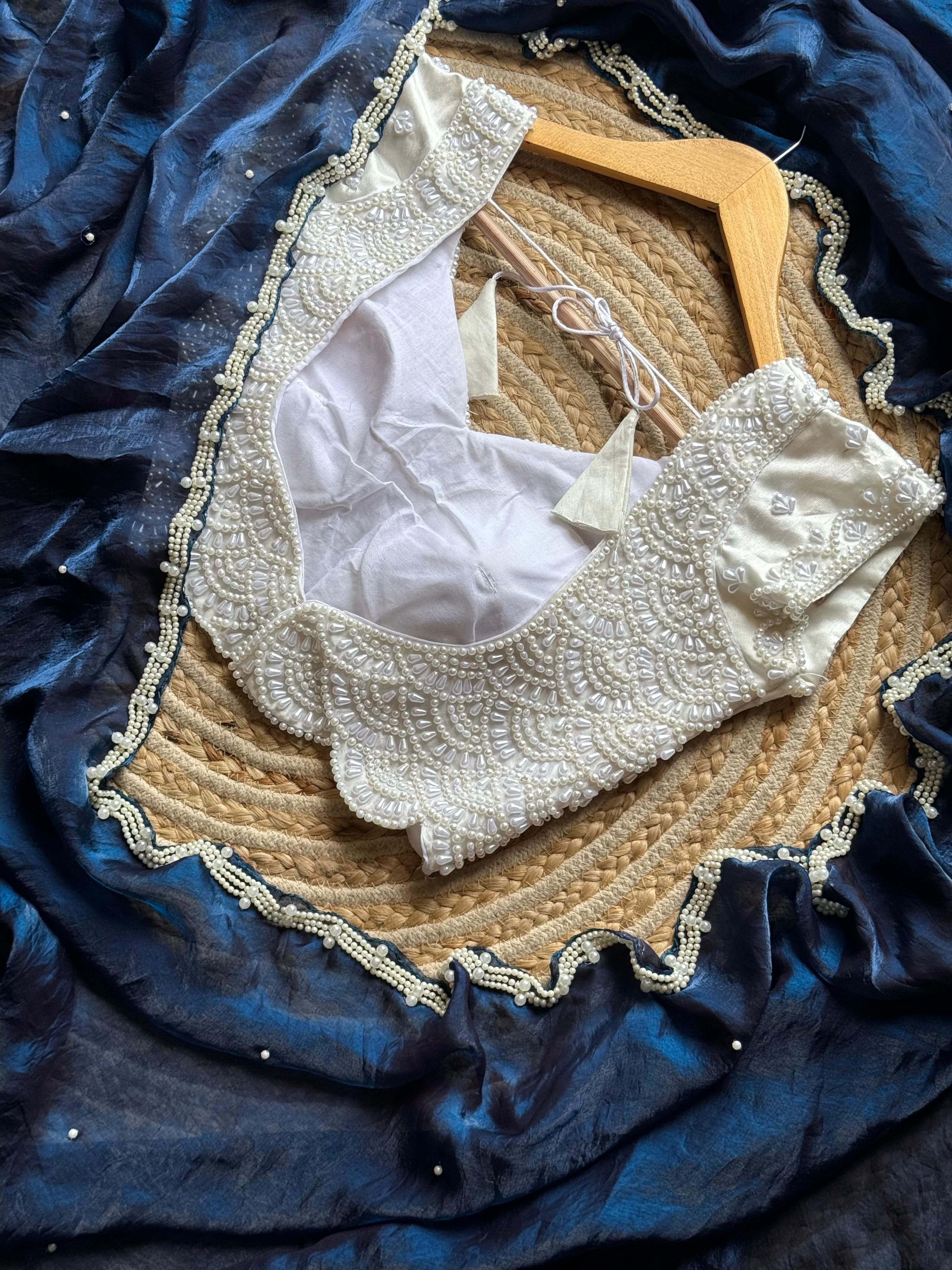 Laal - Space Silk Saree with Pearl embellished Blouse