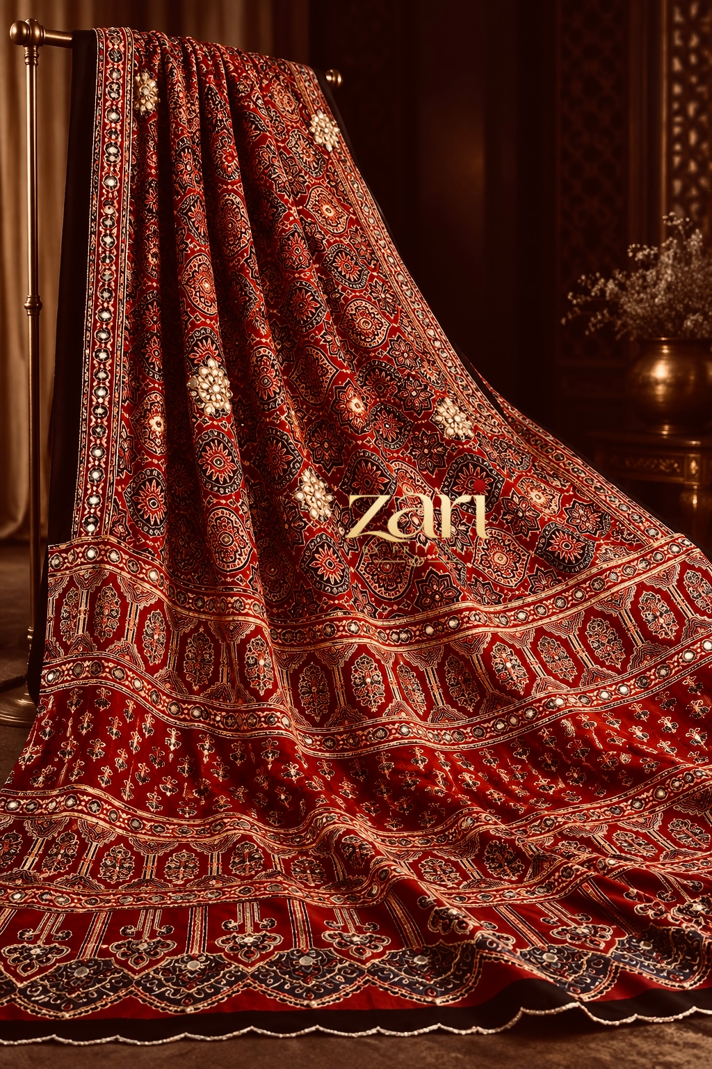 GUL | Handcrafted Ajrakh Couture Saree with Heavy Handwork [Ready to Dispatch]