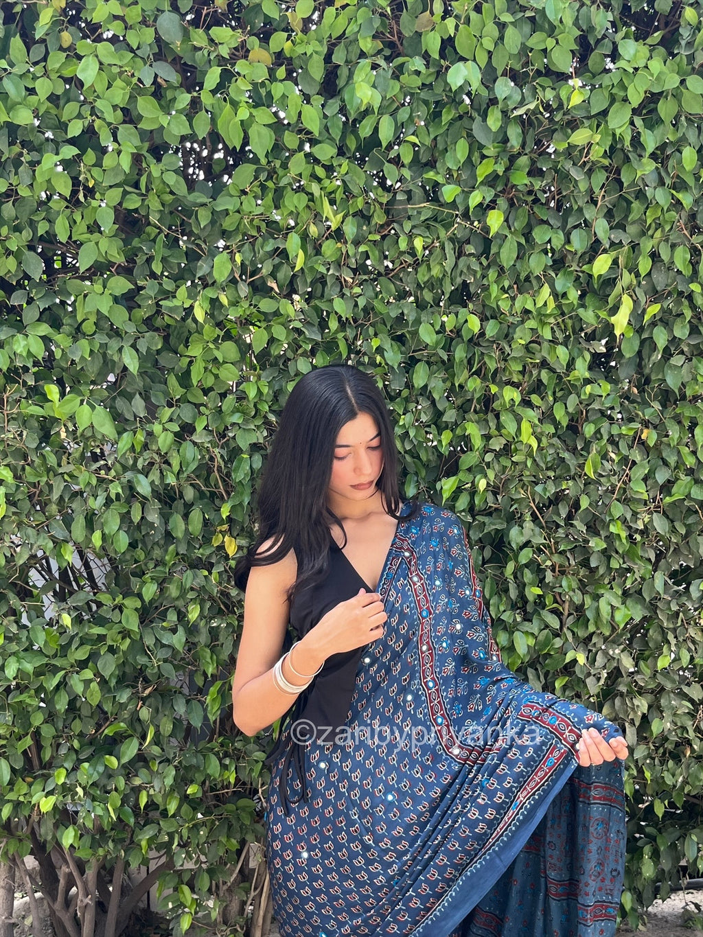 Tripthi - Pure Modal Hand stitched Mirror Designer Saree