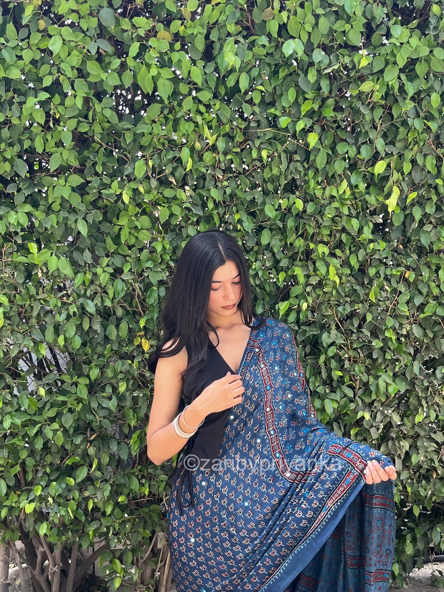 Tripthi - Pure Modal Hand stitched Mirror Designer Saree