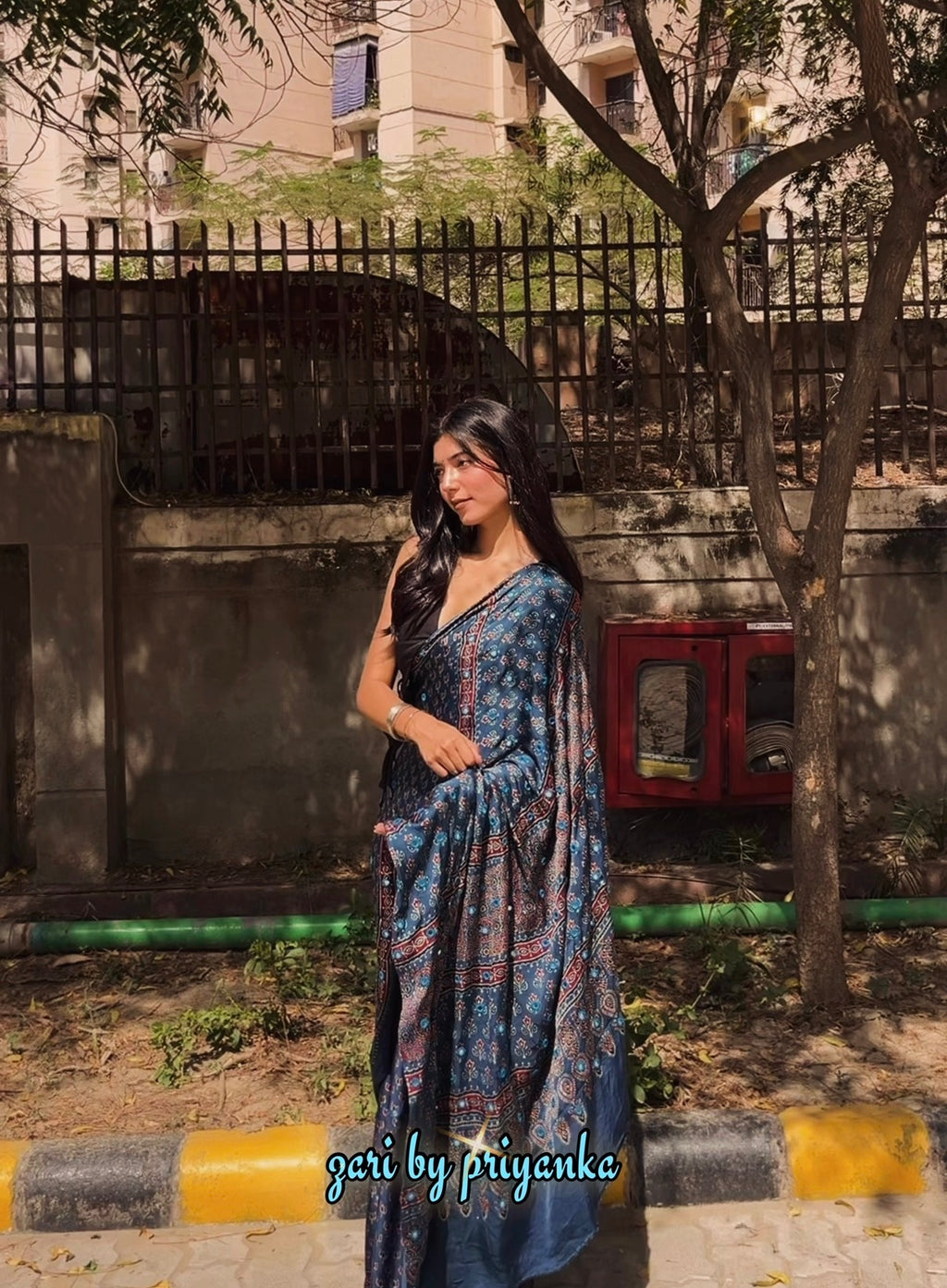 Tripthi - Pure Modal Hand stitched Mirror Designer Saree
