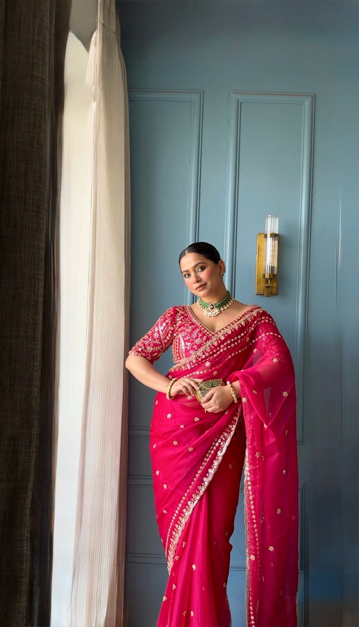 Nikkat - Fuchsia Tissue Silk Cocktail Saree