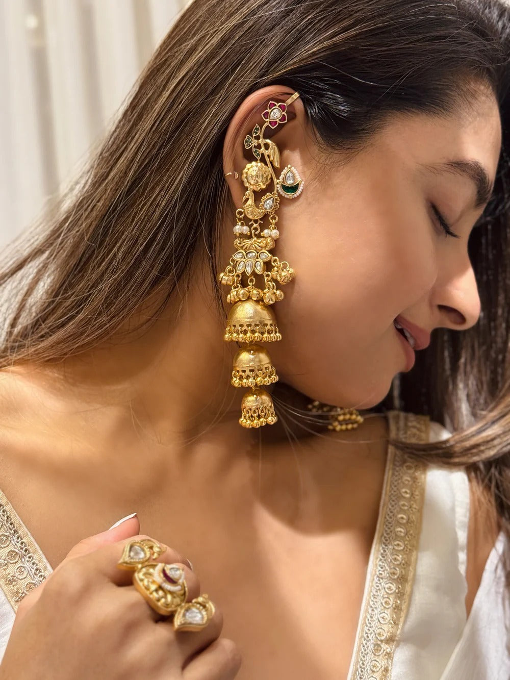 ZP8 - Kashmiri Gold plated Kaanphool Earrings