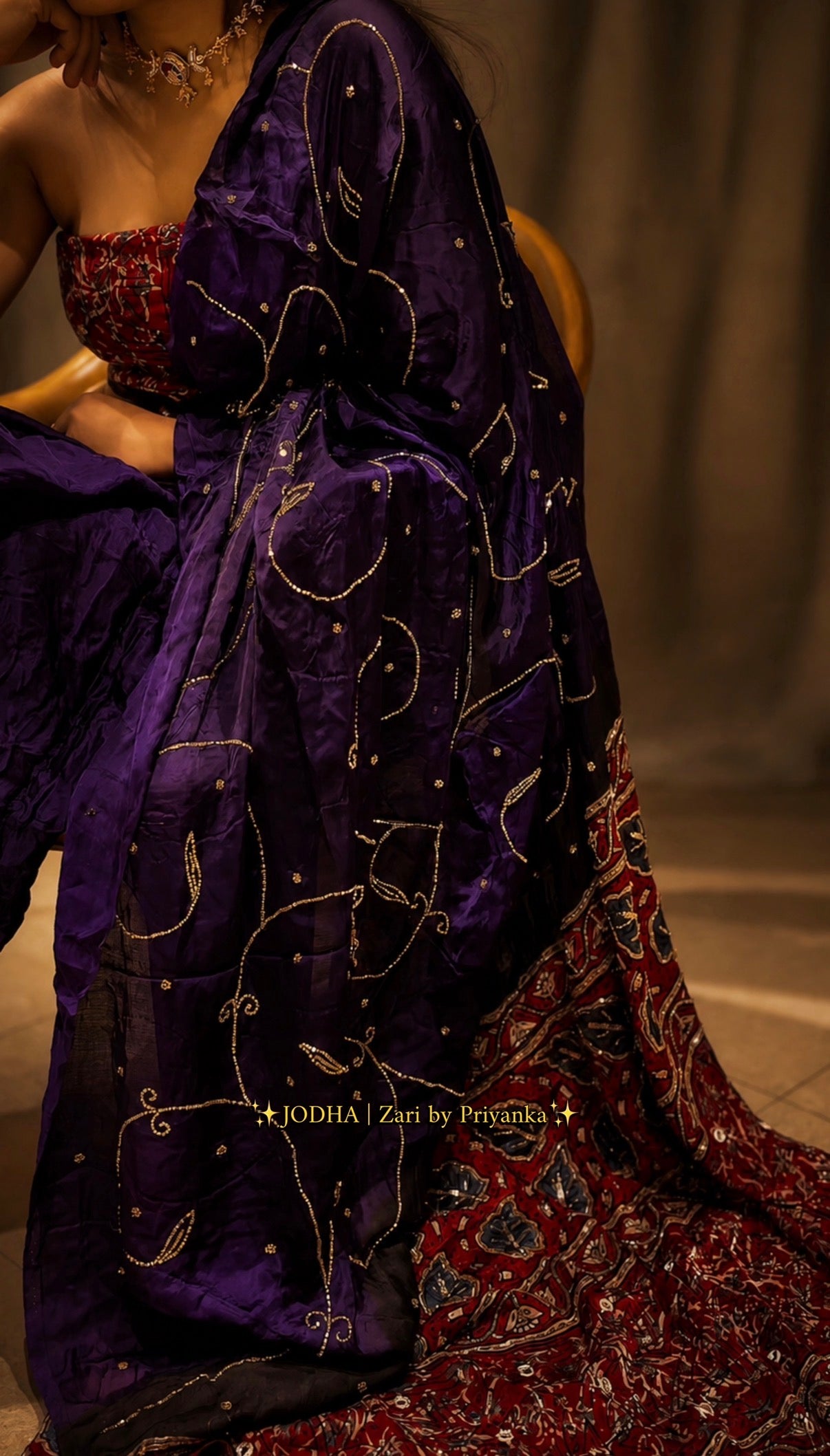 Jhalak - Designer Ajrakh Handworked Saree