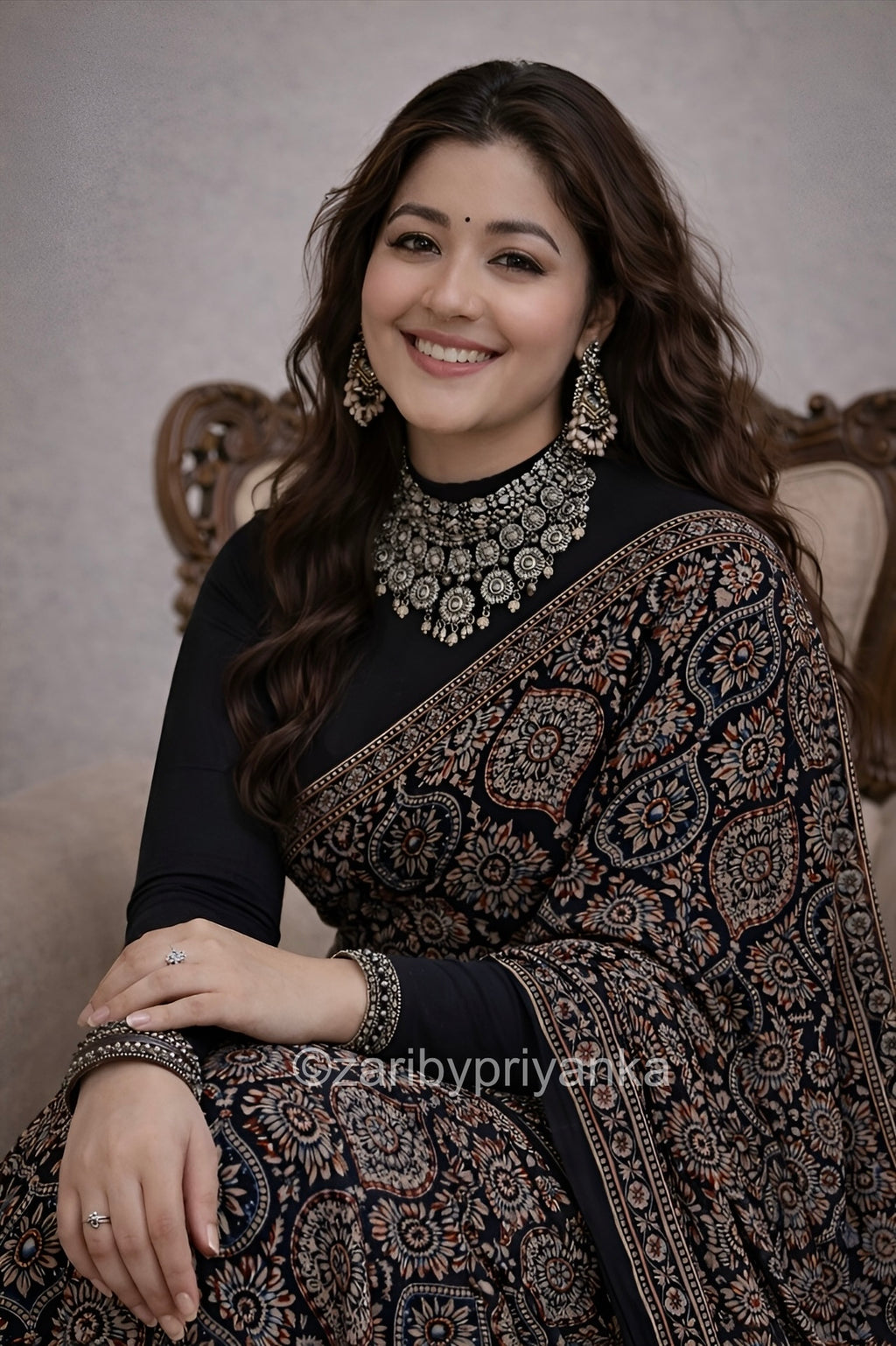 Maraaya - Designer Pure Modal Ajrakh Mirror saree