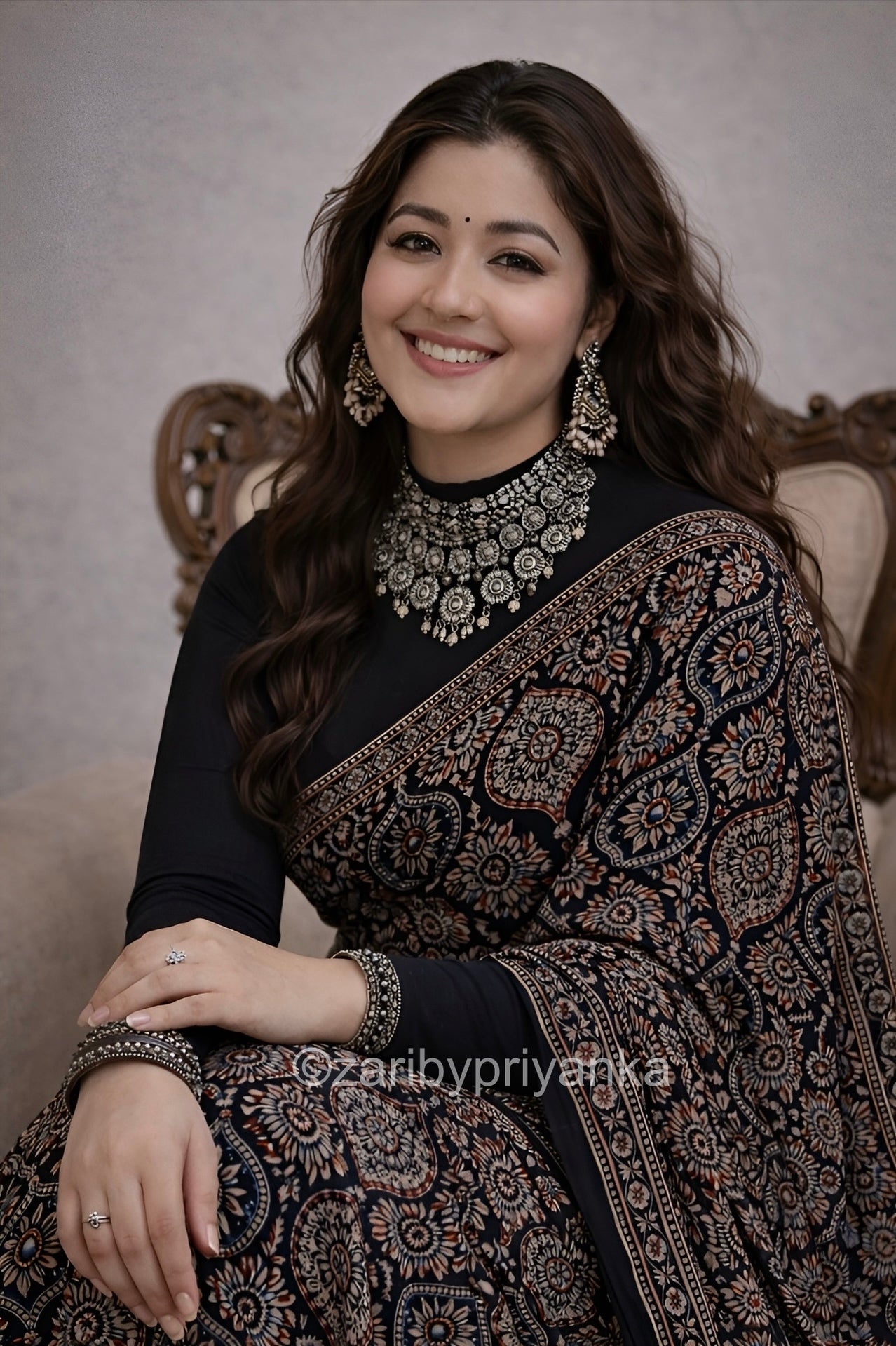 Maraaya - Designer Pure Modal Ajrakh Mirror saree